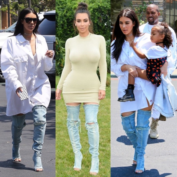 👖Frayed Light Denim Peep Toe Thigh Boots - Picture 6 of 6